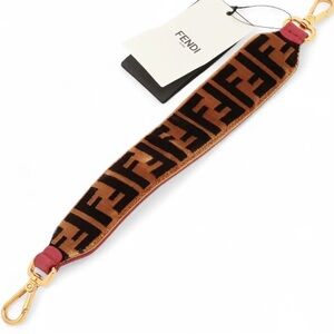 Fendi NWT brown and red zucca Strap with Gold Logo